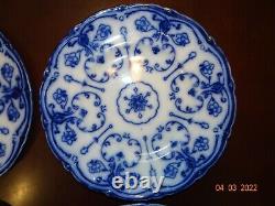 4 Antique Flow Blue Conway 10 Dinner Plates New Wharf Semi-Porcelain England