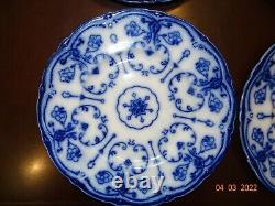 4 Antique Flow Blue Conway 10 Dinner Plates New Wharf Semi-Porcelain England