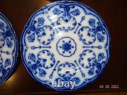 4 Antique Flow Blue Conway 10 Dinner Plates New Wharf Semi-Porcelain England