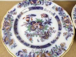 4 Antique French China Flow Blue Dinner Plates Pattern 759 (it#b9)