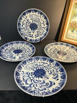 4 Antique Victoria Ware White and Blue Ironstone Porcelain Vintage Dinner Plate