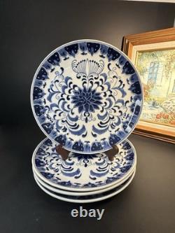4 Antique Victoria Ware White and Blue Ironstone Porcelain Vintage Dinner Plate