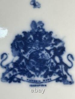 4 Antique Victoria Ware White and Blue Ironstone Porcelain Vintage Dinner Plate