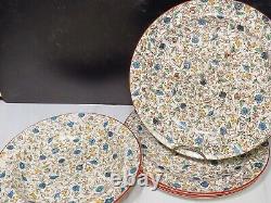4 Antique Wedgwood Creamware Chintz Dinner Plates w 1 Rimmed Bowl Blue Brown HTF