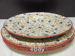 4 Antique Wedgwood Creamware Chintz Dinner Plates w 1 Rimmed Bowl Blue Brown HTF