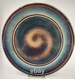 4 Bill Campbell Studios Pottery Dinner Plates Set Pink Blue Drip Swirl Flambe