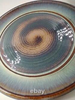 4 Bill Campbell Studios Pottery Dinner Plates Set Pink Blue Drip Swirl Flambe