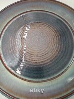 4 Bill Campbell Studios Pottery Dinner Plates Set Pink Blue Drip Swirl Flambe