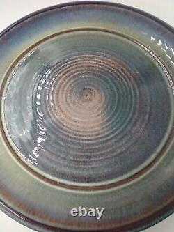 4 Bill Campbell Studios Pottery Dinner Plates Set Pink Blue Drip Swirl Flambe