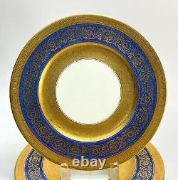 4 Cauldon England Porcelain Dinner Plates, circa 1920. Cobalt Blue & Gilt