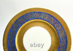 4 Cauldon England Porcelain Dinner Plates, circa 1920. Cobalt Blue & Gilt