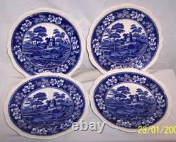4 Copeland Spode's Tower England Blue Dinner Plate WITH Gadroon Edge 10 5/8