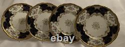 4 Dinner Plates Coalport Batwing Panel Cobalt Blue NICE Condition