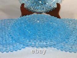 4 Fenton For LG Wright Blue Glass Daisy And Button Dinner Plate Plates