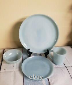 4 Fire King Anchor Hocking Turquoise Plates, Bowl, & Mug Delphite Blue