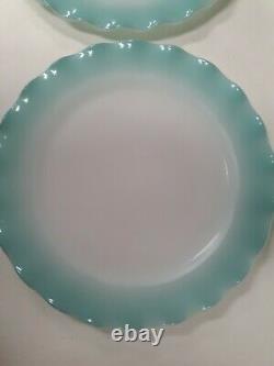 4 Hazel Atlas Milk Glass Crinoline Ruffle Blue Ripple Edge 9 Dinner Plates