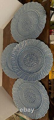 4 Majolica Bordallo Pinheiro Blue Basketweave Dinner Plates Dish Portugal 10.5