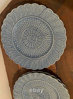 4 Majolica Bordallo Pinheiro Blue Basketweave Dinner Plates Dish Portugal 10.5