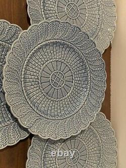 4 Majolica Bordallo Pinheiro Blue Basketweave Dinner Plates Dish Portugal 10.5