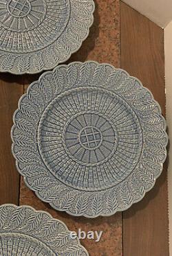 4 Majolica Bordallo Pinheiro Blue Basketweave Dinner Plates Dish Portugal 10.5