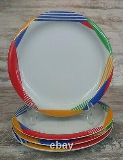 4 Mikasa Japan Harlequin Primary 80s Abstract Dinner Plate Blue Red Yellow Green