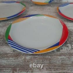 4 Mikasa Japan Harlequin Primary 80s Abstract Dinner Plate Blue Red Yellow Green