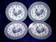 4 Mint QUEEN's China ROOSTER BLUE Dinner 10-3/4 Plate SET Lot COUNTRY Tableware