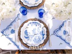 4 New Aerin Lauder Williams Sonoma Blue Scalloped Platter Dinner Plates Chargers