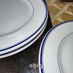 4- Pillivuyt Blue Striped Band Dinner Plates Decor Grand Feu
