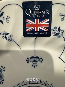 4 Queens 10 Blue & White Floral Dinner Plates England Earthenware Finlandia Blu