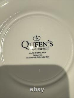 4 Queens 10 Blue & White Floral Dinner Plates England Earthenware Finlandia Blu