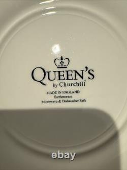 4 Queens 10 Blue & White Floral Dinner Plates England Earthenware Finlandia Blu
