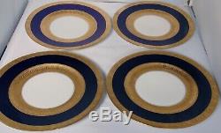 4 Royal Bavarian Hutschenreuther Cobalt Blue Gold Dinner Plates Chargers 11