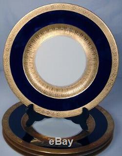 4 Royal Bavarian Hutschenreuther Cobalt Blue Gold Dinner Plates Chargers 11