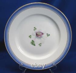 4 Royal Copenhagen 10.25dia Dinner Plates Blue Borders With Large Flower In The