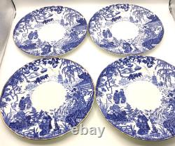 4 Royal Crown Derby Blue Mikado Dinner Plates 10 1/4 Inches