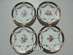 4 Royal Vienna Style Beehive Mark HP Cobalt Blue Floral Gold Dinner Plates 9 3/4