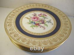 4 Thomas Bavaria Large 10.75 Floral Center & Cobalt Blue with Gold Border Plates