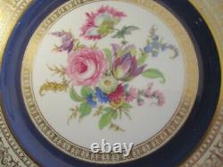 4 Thomas Bavaria Large 10.75 Floral Center & Cobalt Blue with Gold Border Plates