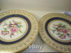 4 Thomas Bavaria Large 10.75 Floral Center & Cobalt Blue with Gold Border Plates