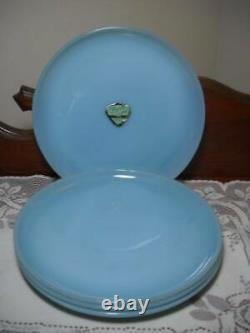 4 Vintage Fire King 9 Turquoise Blue Delphite Luncheon/Dinner Plates Excellent