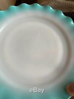 4 Vintage Hazel Atlas Crinoline Ripple Blue Dishes 9 Dinner Plate