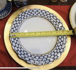 4p Lomonosov Cobalt Net PLACE SETTING Scalloped Dinner 11 LFZ Russian Porcelain