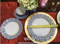 4p Lomonosov Cobalt Net PLACE SETTING Scalloped Dinner 11 LFZ Russian Porcelain