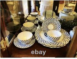 4p Lomonosov Cobalt Net PLACE SETTING Scalloped Dinner 11 LFZ Russian Porcelain