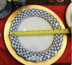 4p Lomonosov Cobalt Net PLACE SETTING Scalloped Dinner 11 LFZ Russian Porcelain