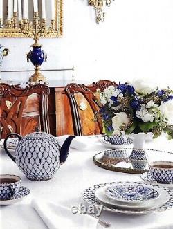 4p Lomonosov Cobalt Net PLACE SETTING Scalloped Dinner 11 LFZ Russian Porcelain