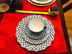 4p Lomonosov Cobalt Net PLACE SETTING Scalloped Dinner 11 LFZ Russian Porcelain