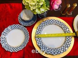 4p Lomonosov Cobalt Net PLACE SETTING Scalloped Dinner 11 LFZ Russian Porcelain