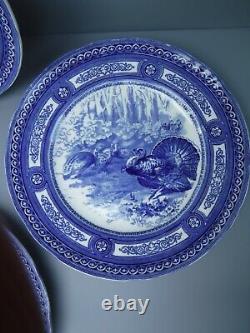 4pc Royal Doulton Blue Turkey Plates Thanksgiving 10 1/4
